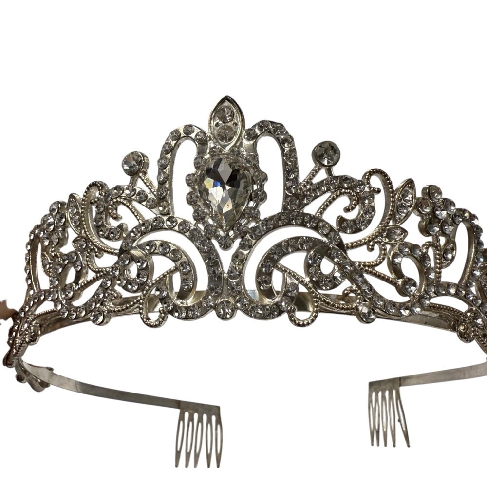 Tiara Silver rhinestone bride quinceanera princess crown - Picture 3 of 4